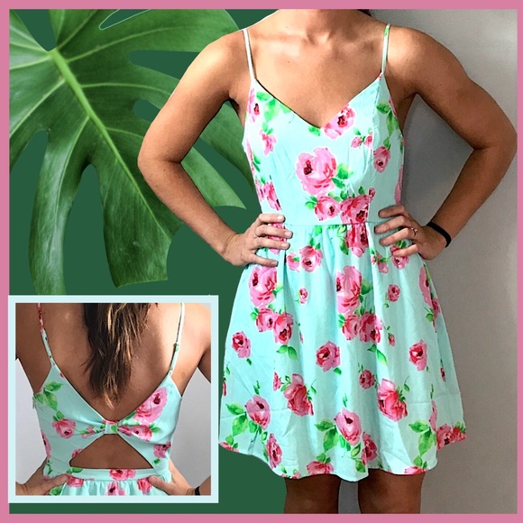 Light Blue Floral Mini Dress Adjustable Straps NWT - Picture 4 of 5